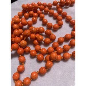 Vintage Salmon Colored Coral Bead Approx 53"Opera Length Flapper Necklace Knots